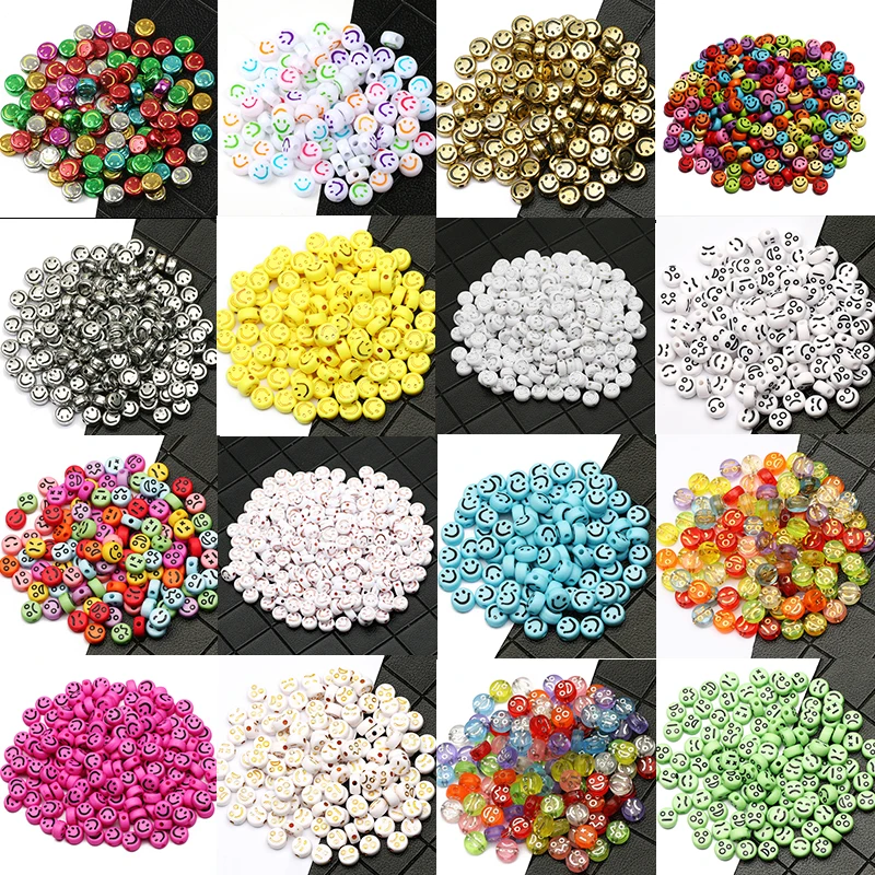 

Mixed 4x7mm Emotions Acrylic Beads Flat Round Smiley Face Pattern Loose Beads For Jewelry Making DIY Earrings Key Chain Supplies