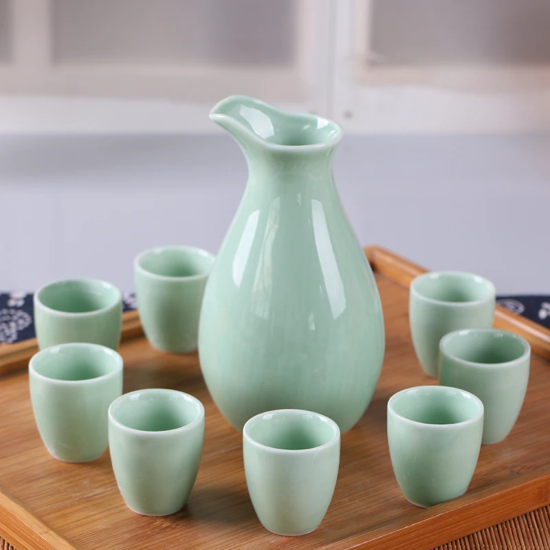 

8 Shot Dispenser Bar Sets Ceramics Japanese Eco Friendly Round Creative Bar Sets Classic Decantador De Vino Sake Set BD50BS