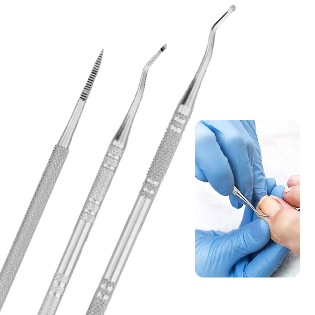 New 3 pcs Double Ended Ingrown Toenail Correction Lifter File Nail Foot Care Hook Manicure Pedicure Toenails Clean Tool | Красота и