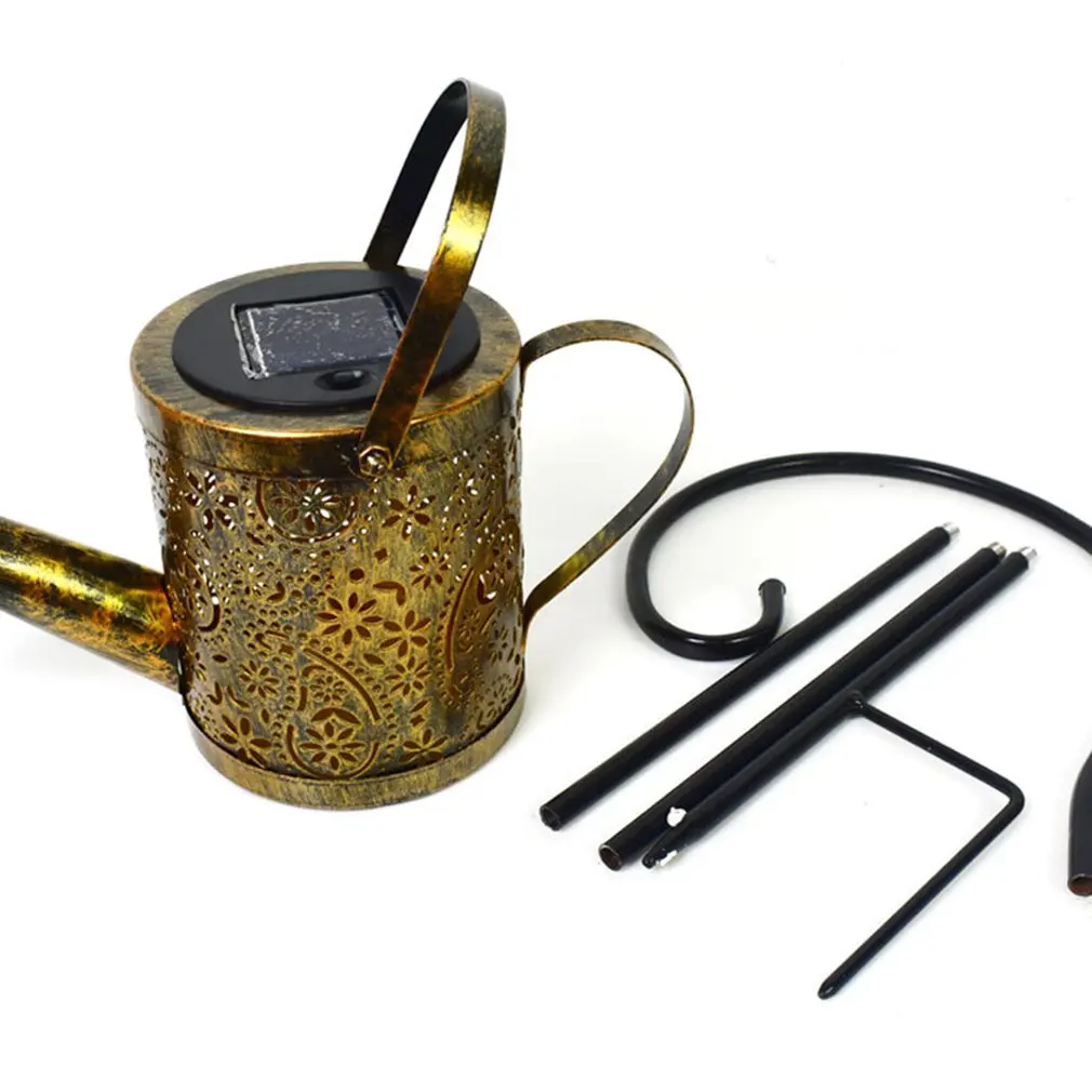 

Solar Watering Can Ornament Lamp Wrought Iron Hollow Out Metal Solar Powered LED Lamp Outdoor String Garden Decorations