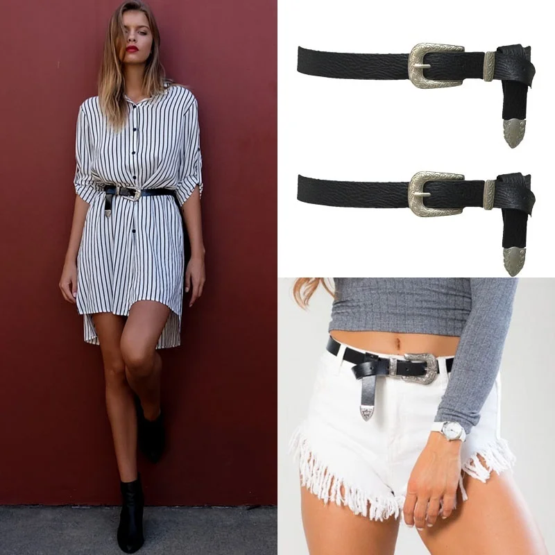 

New Fashion Elegant Women's Ladies Vintage Metal Boho Leather Double Buckle Waist Belt Waistband Streetwear Vintage Metal Belt
