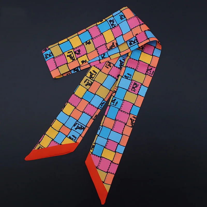 Тканая цветная Сетчатая Сумка шарф женский шейный тонкий бренд клетчатые шарфы