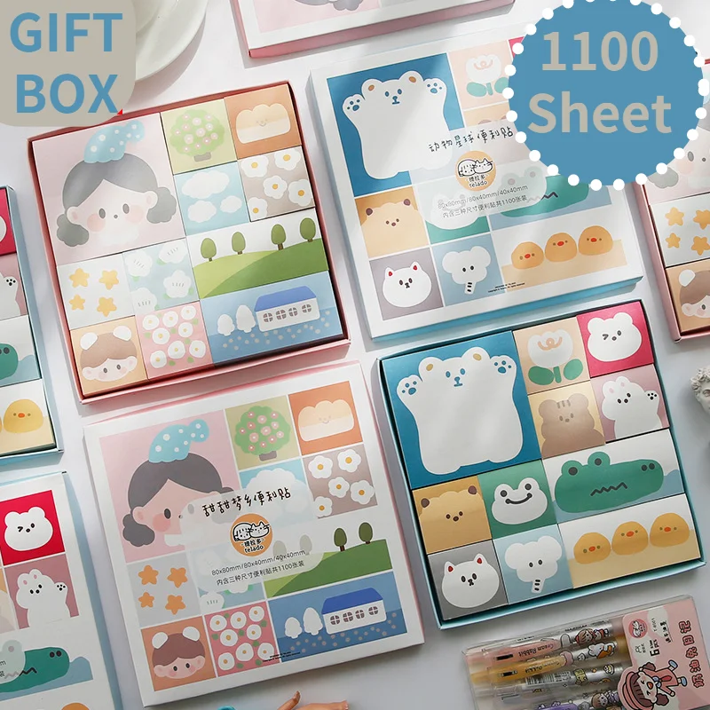 

1100 Sheet Memo Pad Gift Box Sticky Notes Cartoon Cute N Sticker Bookmarks Notepaper Self-stick Tab School Supplies Stationary
