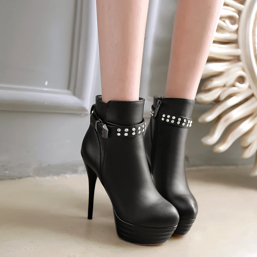 Женские ботильоны на шпильке белые ботинки платформе с круглым носком большие