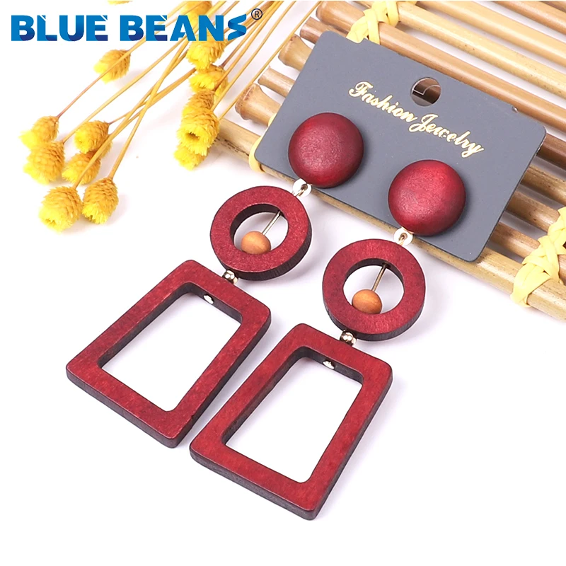 Женские серьги с подвесками BLUE BEANS деревянные в Корейском стиле красными 2020 |