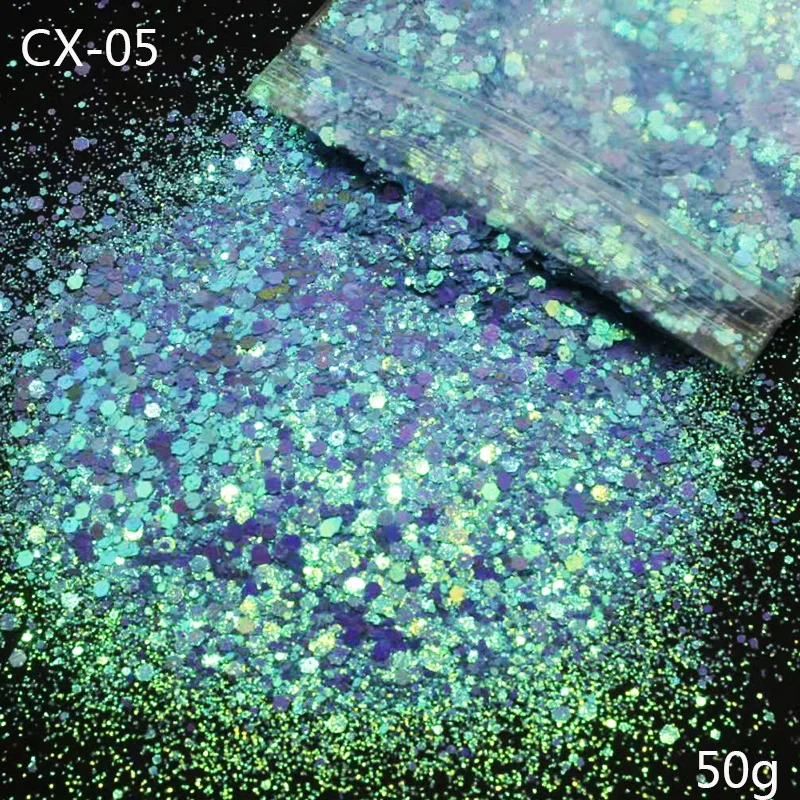 

KXY50g/Bag Chameleon Glitter, Chunky Mixed Holographic Metallic Color Shift Blend Mix Bundle Bulk Loose Sequins Glitter Slice