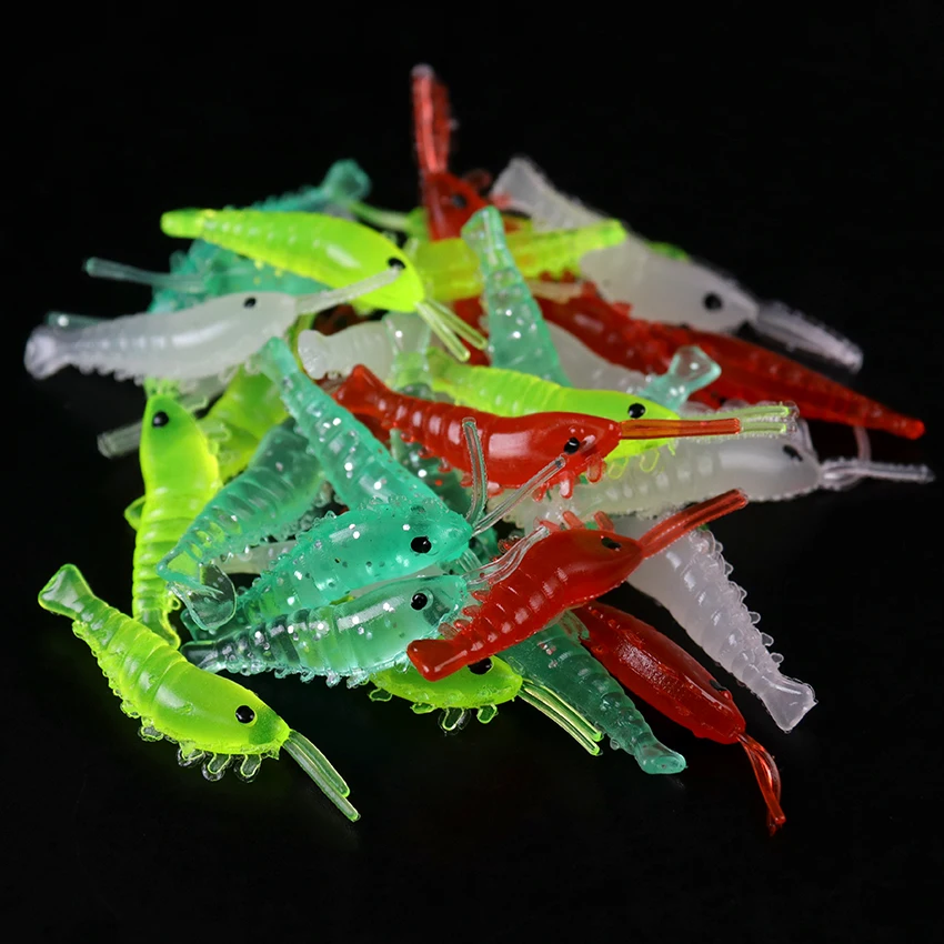 

50PCS Simulation Mini Soft Bait Artificial Fishing Worms Luminous Shrimp Fishing Lure Fluorescent Shrimp Fishing Gear