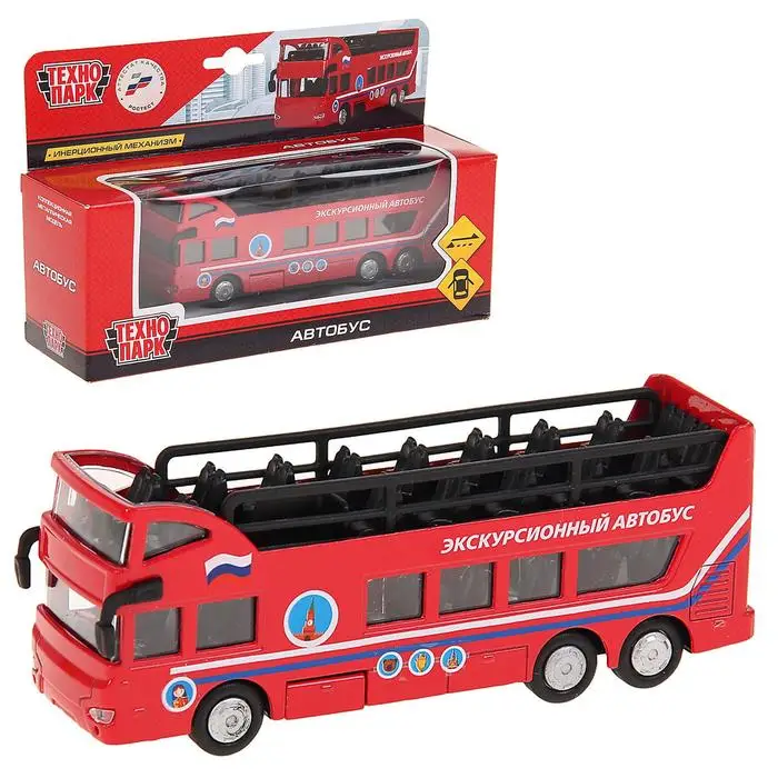 Автобус металлический двухэтажный 15 см открытый верх двери открываю | Игрушки и