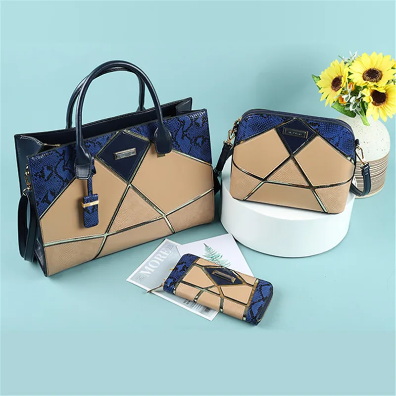 

Women's Set One-shoulder Sloping Cross-mother Bag Oblique Bag Female Three-piece Set Stitching Handbag Crossbody Bags for Women
