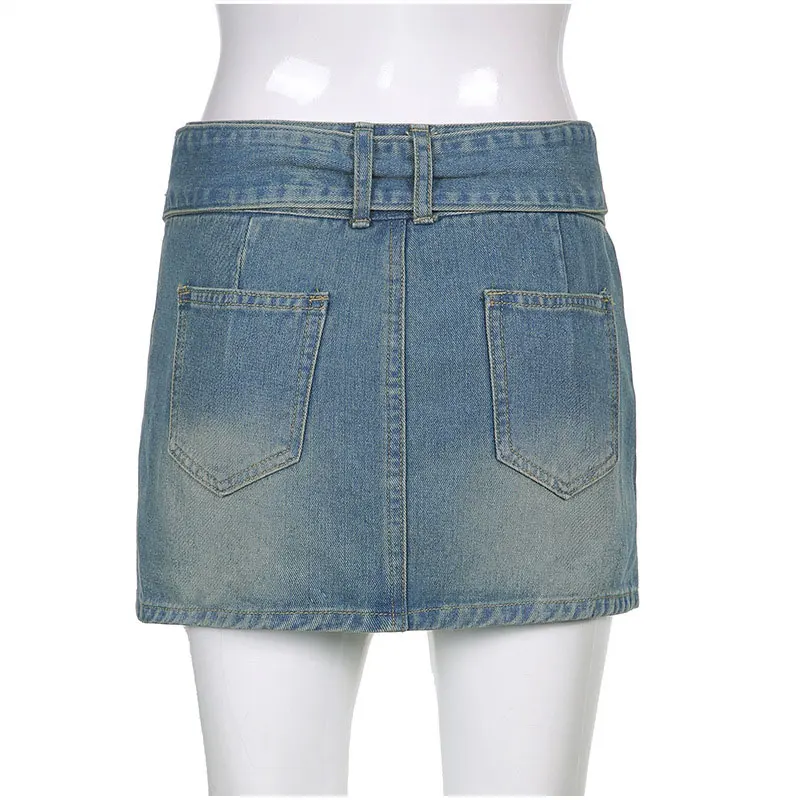 

Y2k Low Rise Mini denim Skirts Summer Street Indie Aesthetic Wrap Belt pencil Skirt Women harajuku Fashion vintage School Skirt