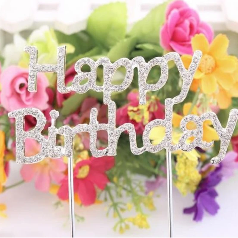 С Днем Рождения вставка для торта с днем рождения украшением в виде кристаллов