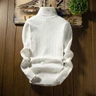 Мужской Повседневный свитер с высоким воротом, однотонный пуловер, облегающий теплый свитер