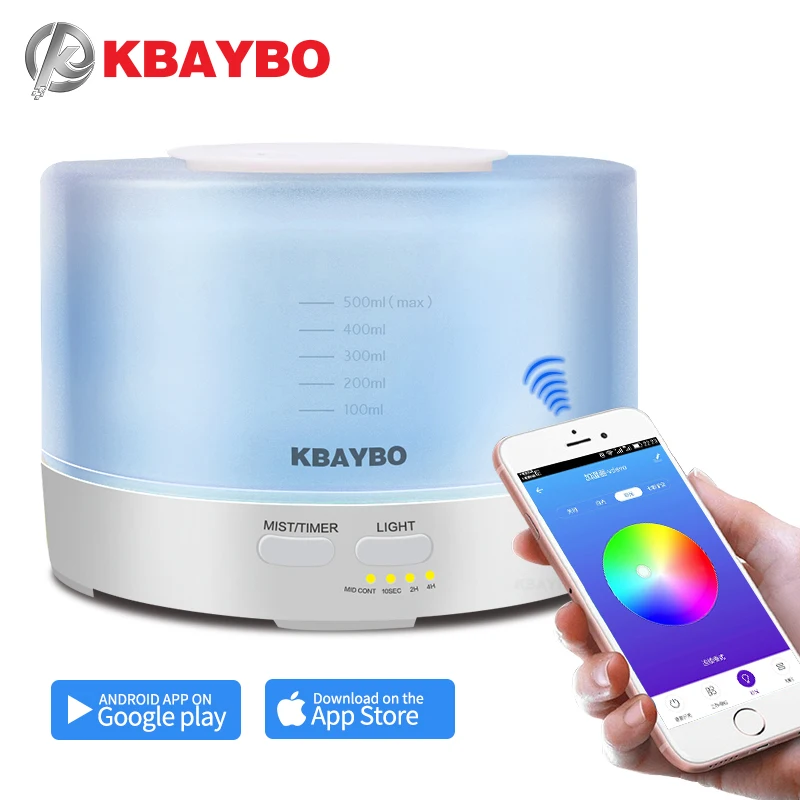 

Аромадиффузор KBAYBO 500 мл с приложением дистанционного управления, увлажнитель воздуха, светодиодный светильник 7 цветов, электрическая аром...