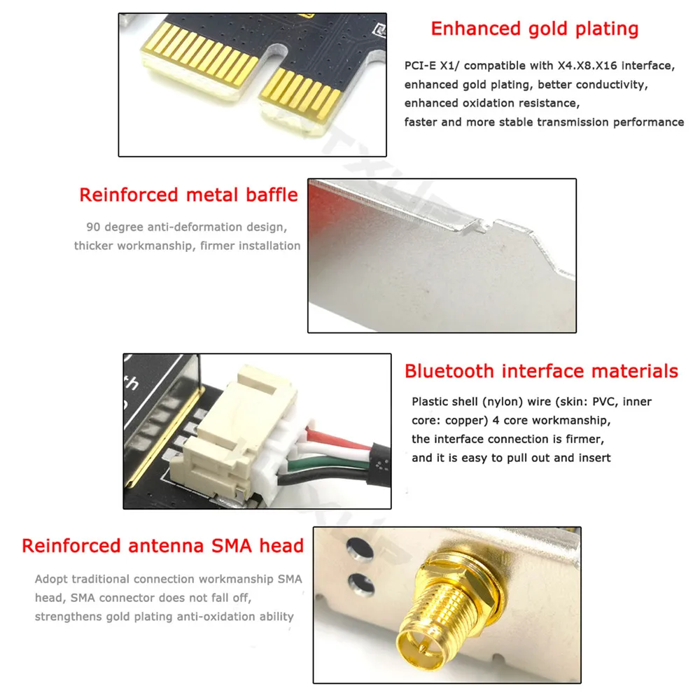 

Desktop 9260AC/ AX200 Intel Wifi6 Wireless Network Card Built-in PCI-E 2400Mbps Dual-Band Adapter Bluetooth 5.0 Network Card