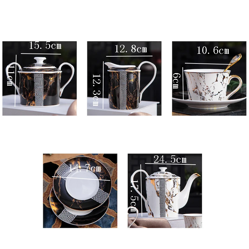 

6pcs Bone China Retro Coffee Cup and Saucer Set with Shelf English Ceramic Couple Flower Tea Cup To Send Spoon Afternoon Tea Set