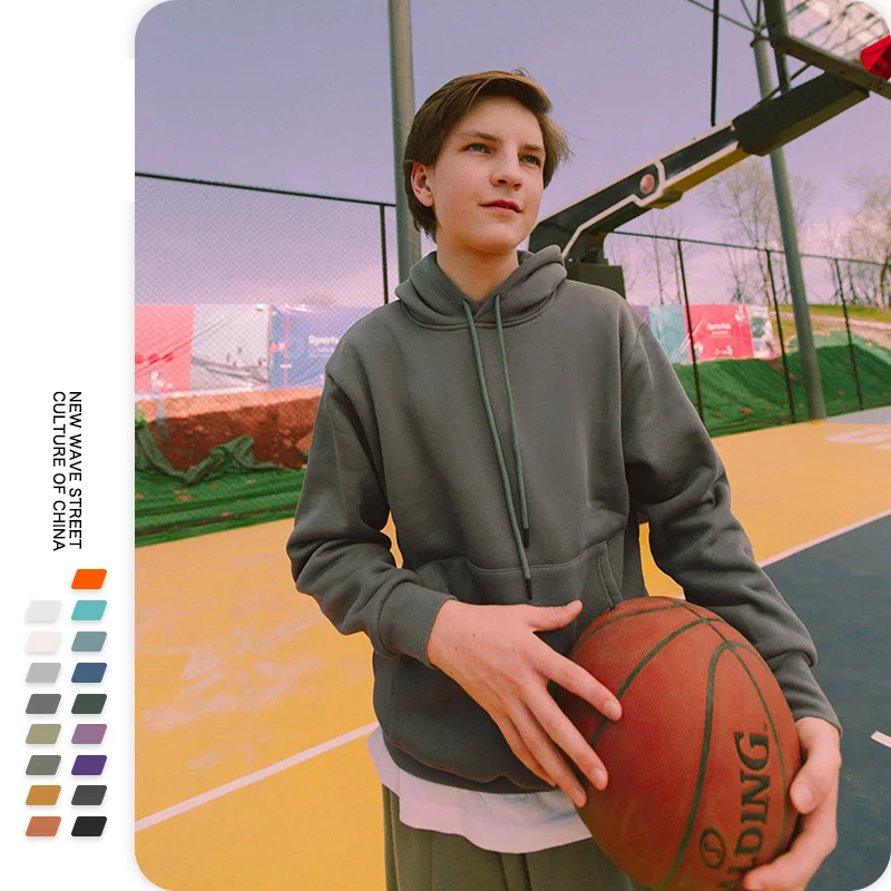 

Men's Hoodie The latest solid simple plus velvet thick jacket with hat Men's clothing street casual loose large size hoodie cool