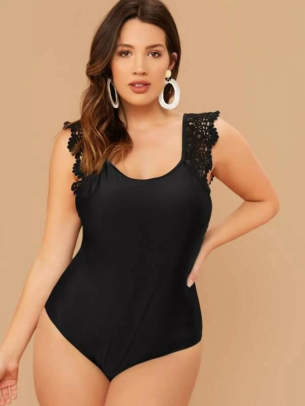 

Plus Size Swimwear Women 2021 Sexy One Piece Black Lace Swimsuit Large Size Backless Bathing Suits Summer Bather Beach Wear