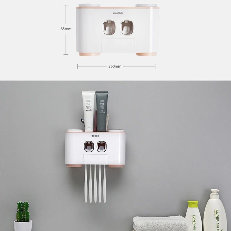 

4 Toothbrush Holder Bathroom Washing Sets Toothpaste Squeezer Wall-mounted Toothbrush Storage Automatic Toothpaste Dispenser