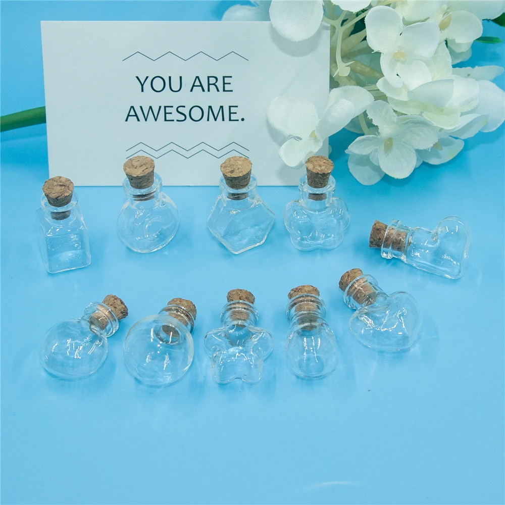 Маленькие стеклянные украшения с пробкой 10 форм маленькие поделки духи желания