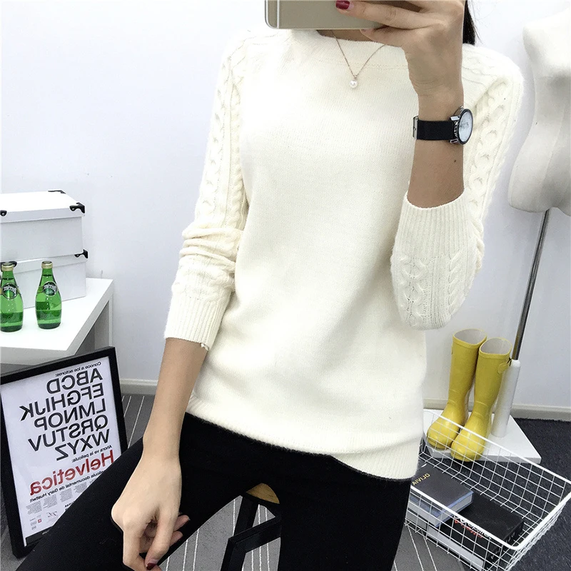 Женский пуловер с круглым вырезом однотонный базовый вязаный свитер в Корейском