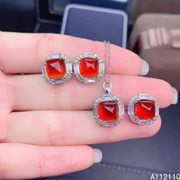 fine jewelry 925 pure silver inset with natural gem womens luxury trendy sugar tower orange garnet pendant ring earring set sup