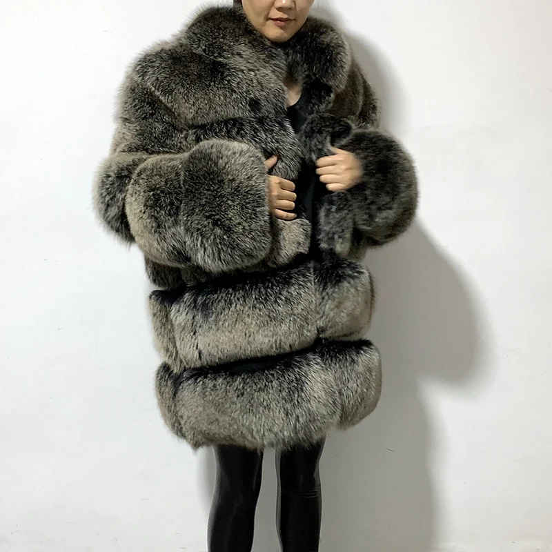 

Роскошное Женское пальто из лисьего меха rf0220, очень теплая Высококачественная шуба из натурального меха с длинным рукавом