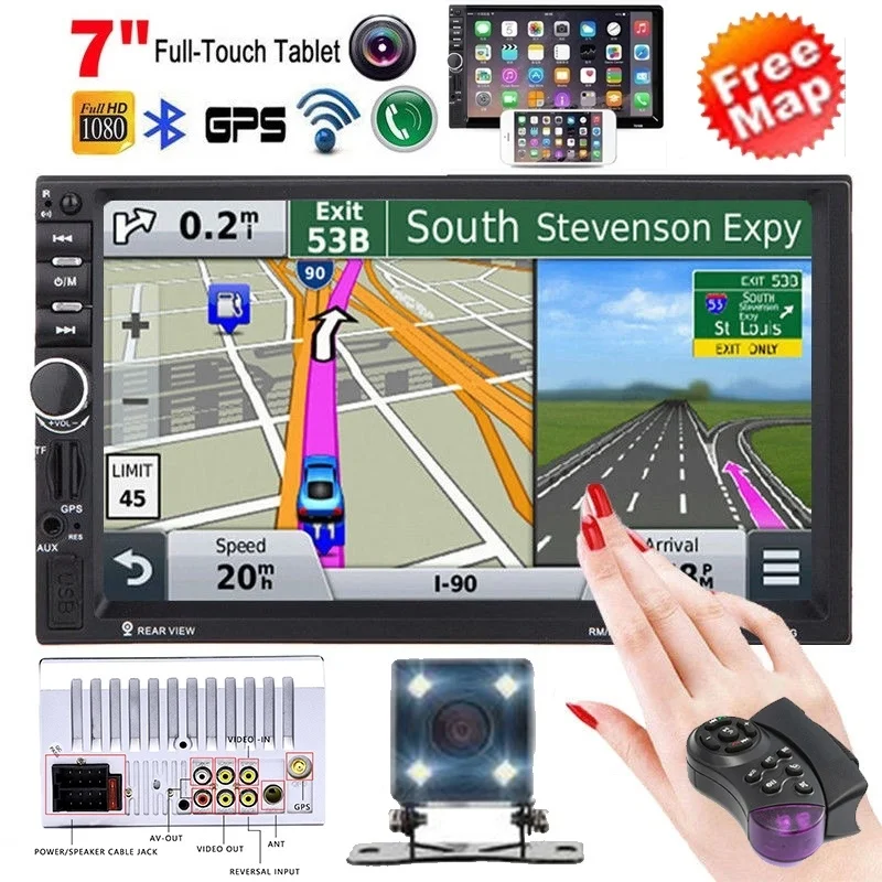Автомобильный мультимедийный плеер 2 Din 7 ''HD сенсорный экран Bluetooth GPS навигация