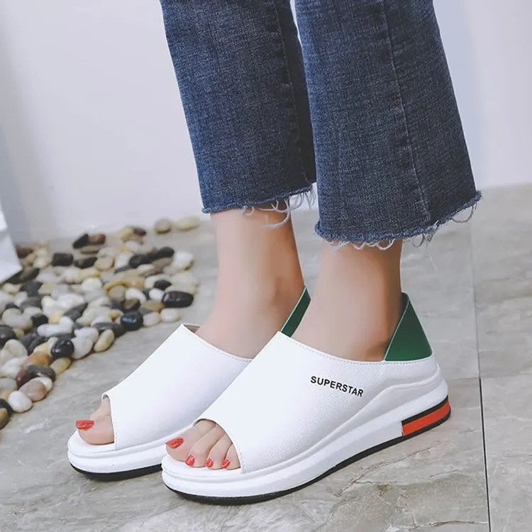 

Plus Size Summer Casual Flat Women Sandals Sport Fashion Mixed Colors Slip-On PU Leather Non-slip Platform Beach Women Shoes