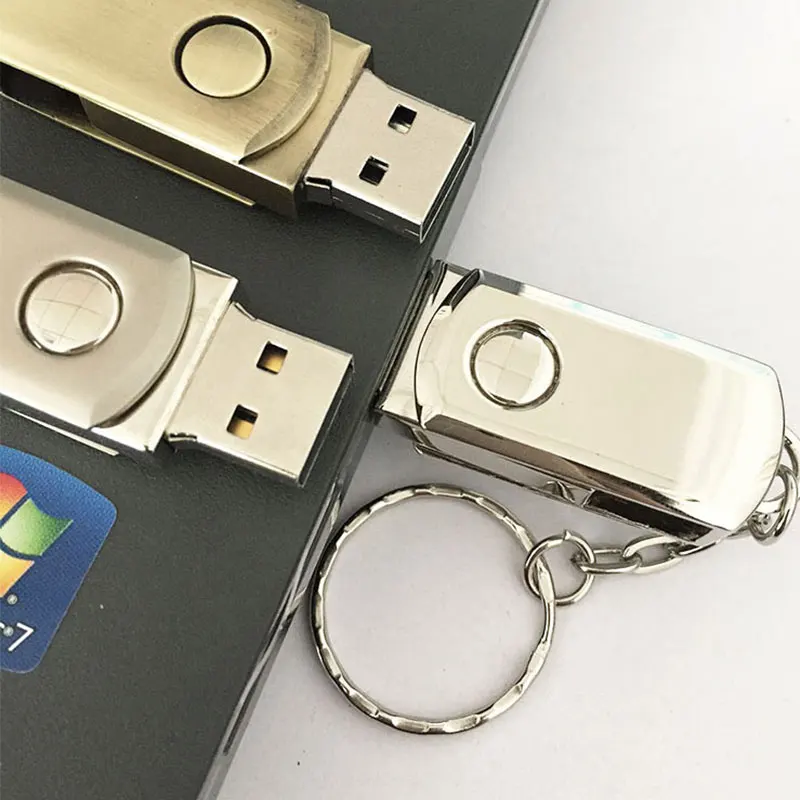 

hot Metal Rotary 2.0 Keychain Memory Card 4GB 8GB 16GB 32GB 64GB thumb shape flash drive can be customized LOGO Free Shipping
