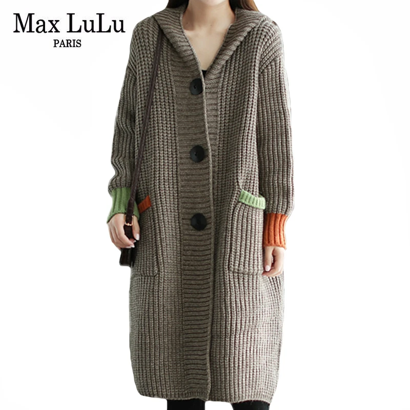 Женский вязаный кардиган Max LuLu Свободный Длинный свитер в Корейском стиле