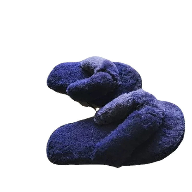 Женские шлепанцы в полоску теплые меховые Корейском стиле плоская подошва для