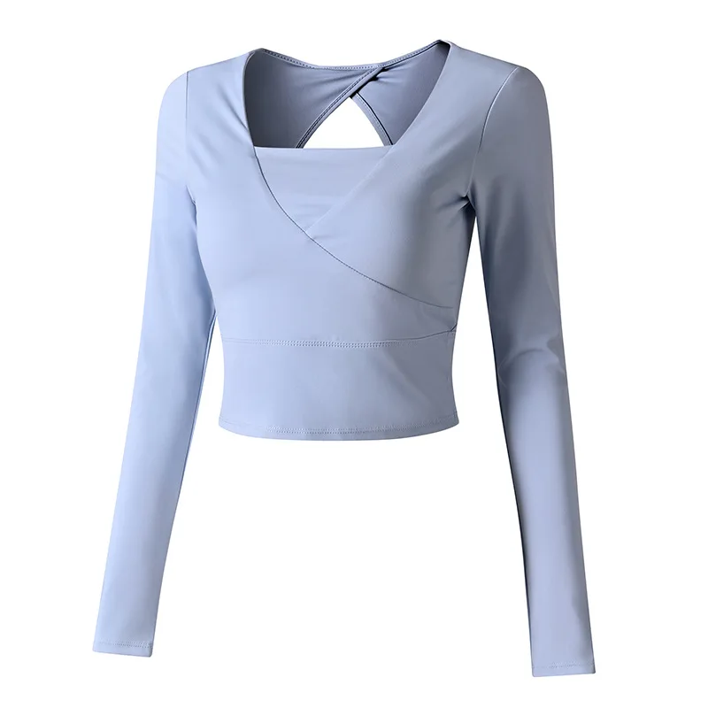 

New style yoga wear long-sleeved t-shirt women's running sports women's fitness clothes yoga quick-drying blouse Black