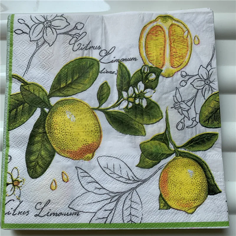 Бумажные салфетки Decoupag для свадьбы дня рождения Рождества винтажные лимон