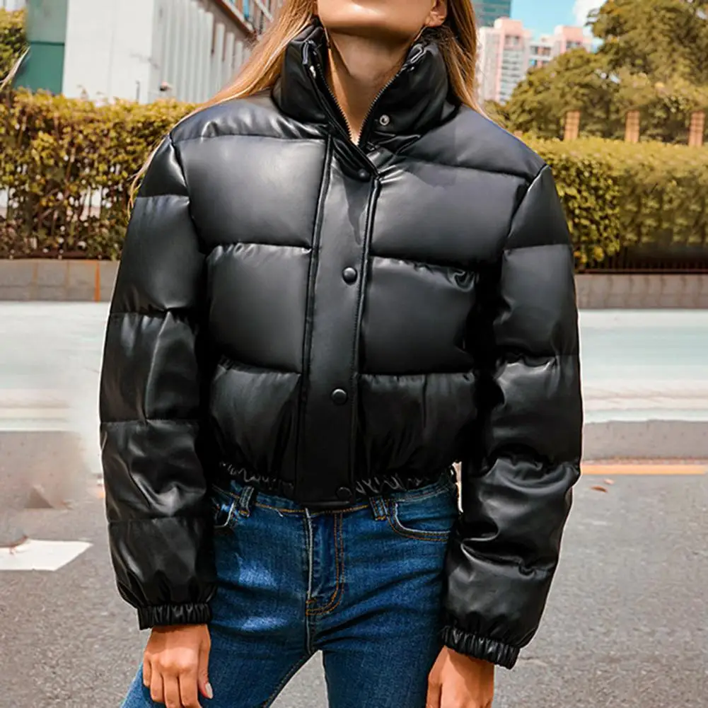 Stylish Short Coat Adjustable Drawstring Stand-up Collar Winter Women Short Parkas  Cotton Jacket    Puffer Jacket