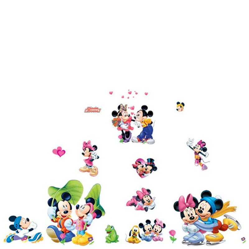 Anime image Mickey Minnie wall stickers Lotus Leaf 3d vinyl decals kids room nursery decoration DIY cartoon wallpaper 70*50cm | Дом и сад