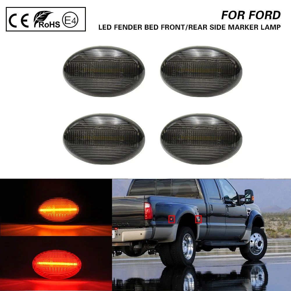 

4PCS SMOKED Front+Rear LED side marker light lamp Amber/Red For Ford F150 F250 F350 F450