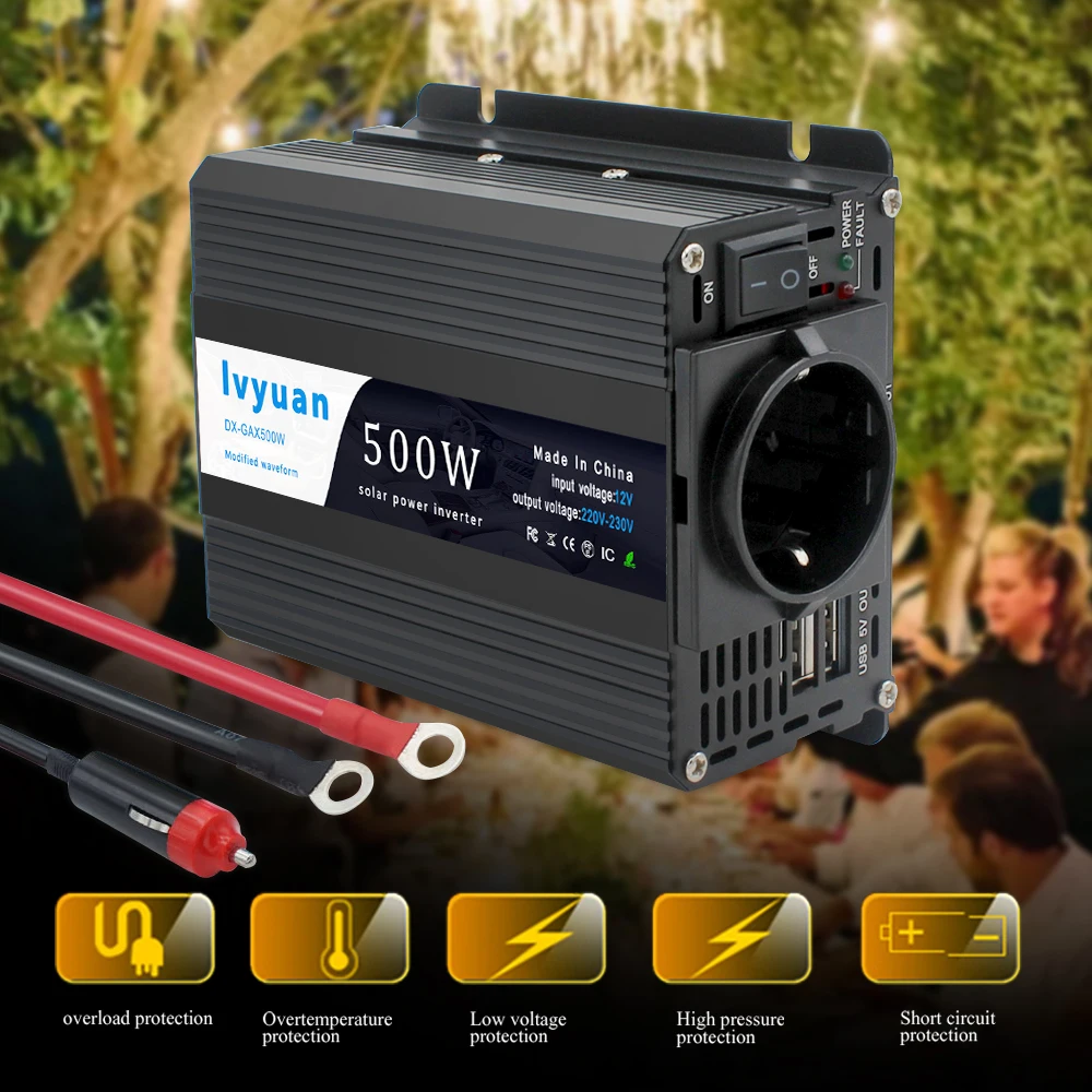 DC12V к переменному току 230V 500W 1200W 1500W 2000 Вт пиковый ЕС розетка USB Инвертор