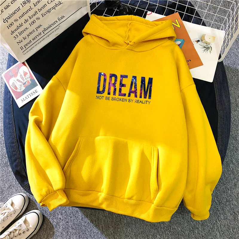 

Dream Letter Print Hoodies for Women Kawaii Winter Pullover Hooded Sport Sweatshirts Long Sleeve with Pocket Hoody Sweatshirts