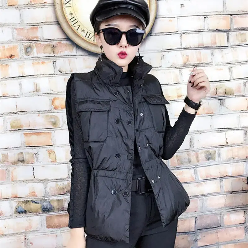 

Autumn Women Cotton Waistcoat Women's Korean Style Loose Thicken Stand Collar Vest Fashion Single-breasted Sleeveless Vest R40
