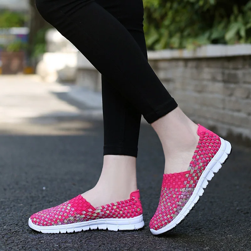 

2020 New Woven Shoes 2020 Summer Breathable Handmade Shoes Fashion Comfortable Women Flats Casual Sneakers Sandals