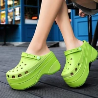 summer green platform high heels sandals non slip wedges shoes for women 10 cm increase fashion garden shoes flat fashion shoes