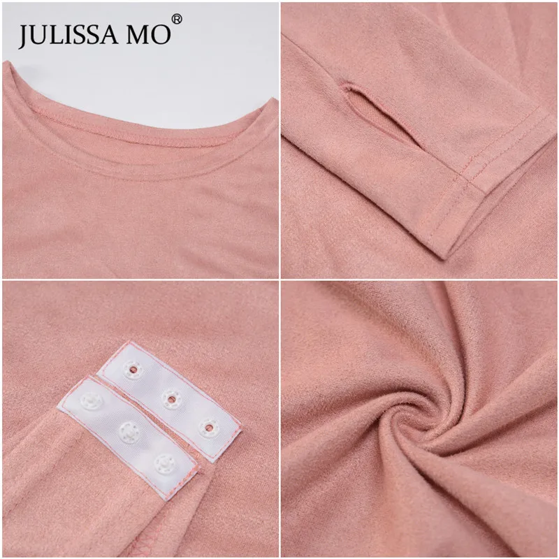 

JULISSA MO Pink Suede Sexy Bodysuit Women Autumn O Neck Long Sleeve Body Tops One-Piece Casual Short Rompers Jumpsuit Overalls