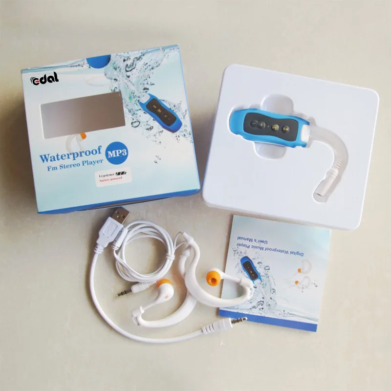 Водонепроницаемый IPX8 Mp3 плеер 4 Гб Adroit спортивный зажим MP3 с FM плавательный наушник для дайвинга