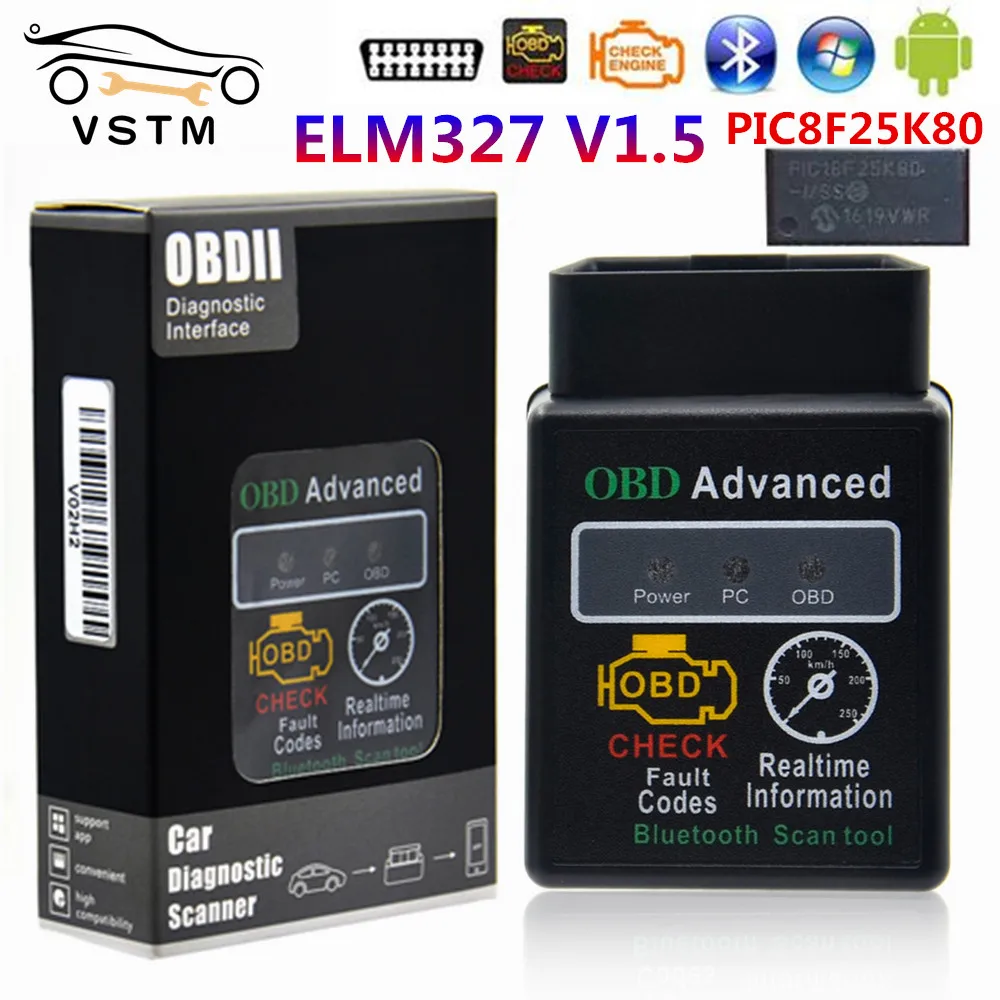 

2021 Latest ELM327 V1.5 Bluetooth HH OBD Advanced OBDII OBD2 ELM 327 Auto Car Diagnostic Scanner Code Reader Scan Tool