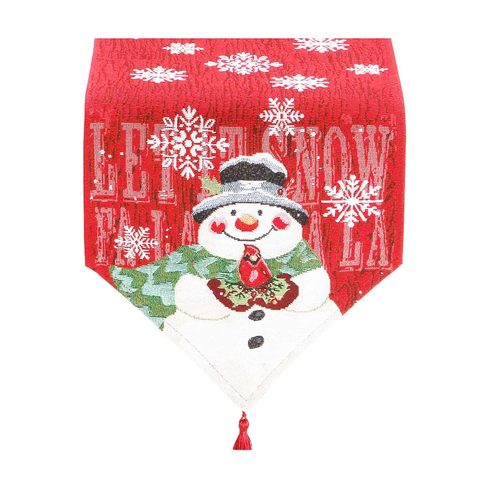 

2021 New Christmas Decoration Table Runner Cotton Linen Ssnowflake Snowman Embroidery Table Runner Holiday Atmosphere Supplies