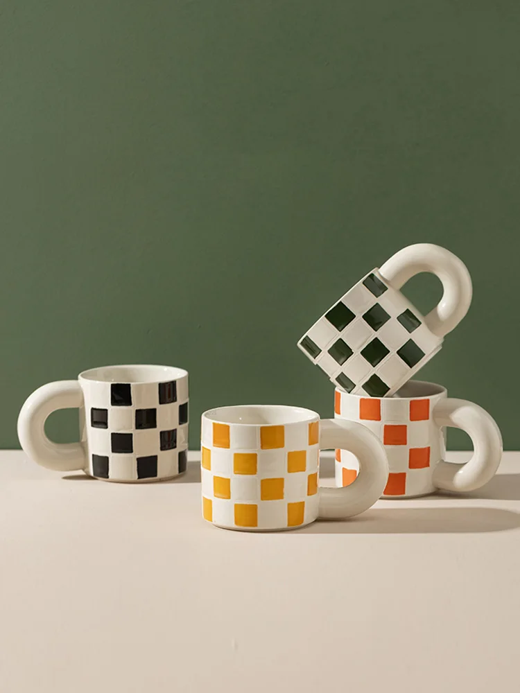 Керамические кружки в скандинавском стиле кофейная чашка шахматная с ручной