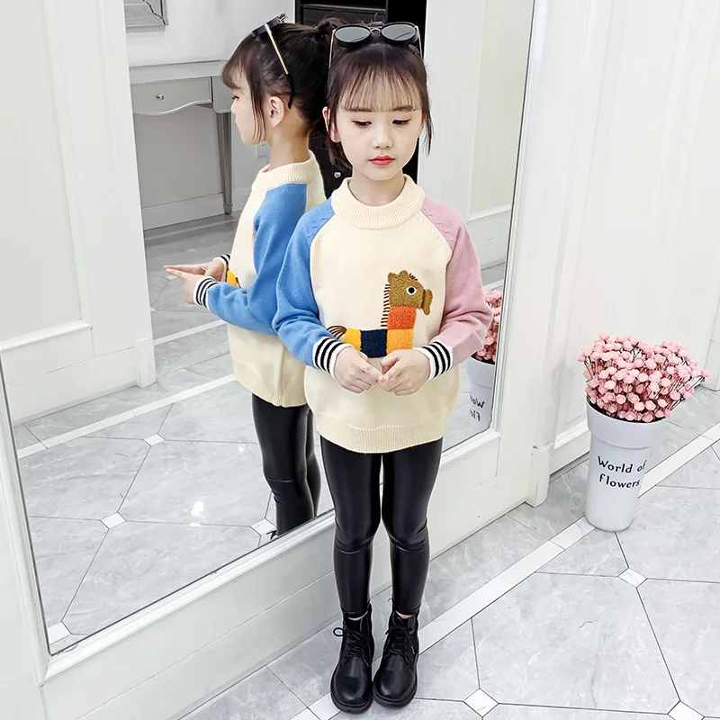 

Свитер для девочек, Детское пальто, верхняя одежда 2021, пуловер, утепленная теплая вязаная куртка с глубоким круглым декольте для осени и зим...