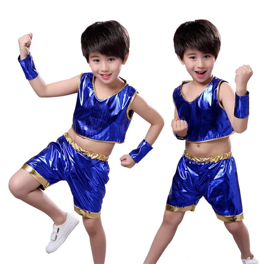 Детские танцевальные костюмы в стиле хип хоп блестящая золотая одежда для