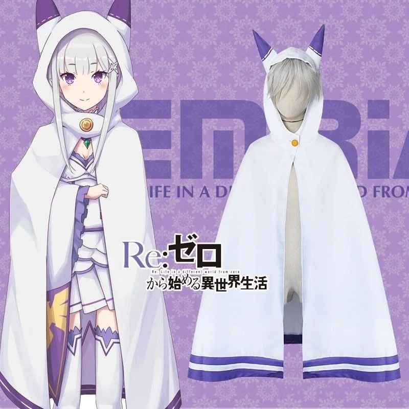 

Japan Anime Re: Zero Kara Hajimeru Isekai Seikatsu Emilia Cosplay Costume Cat Ears Cloak Cape Halloween Party Cosplay Props Gift