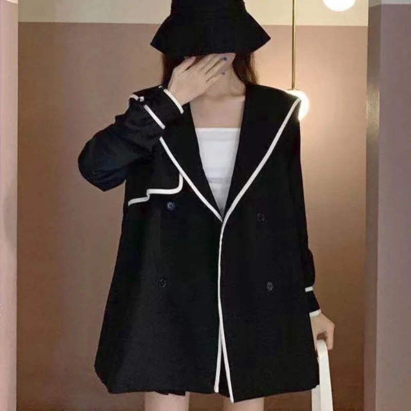 

Spring And Autumn 2021 New Retro French Design Waist Navy Collar Small Temperament Long Sleeve Windbreaker